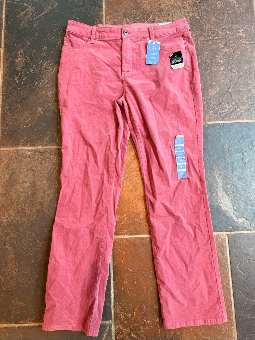 NWT St John’s Bay Women's Pink Straight Leg Corduroy Pants Slimming